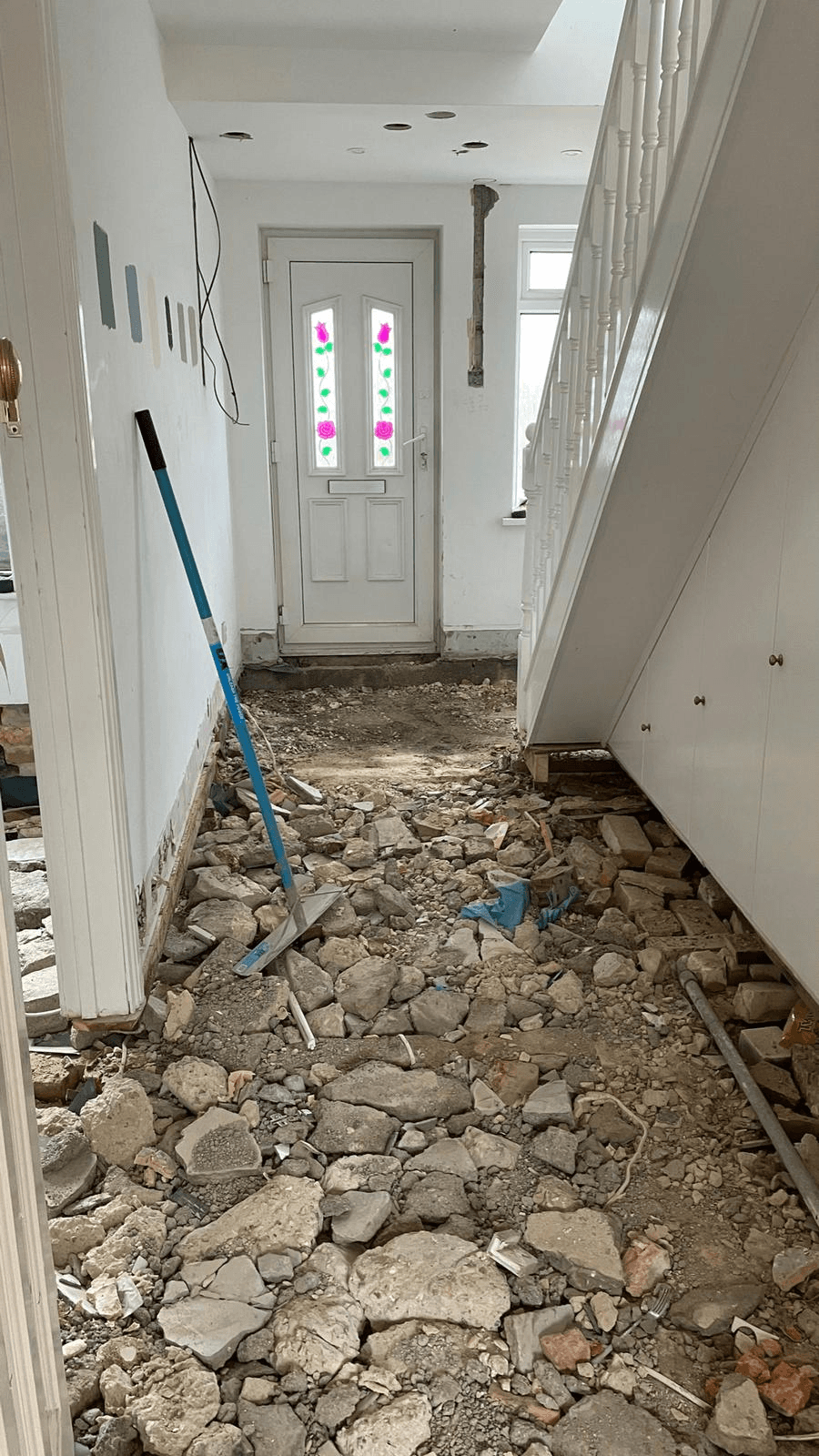 Hallway floor stripped back to foundations during full property refurbishment